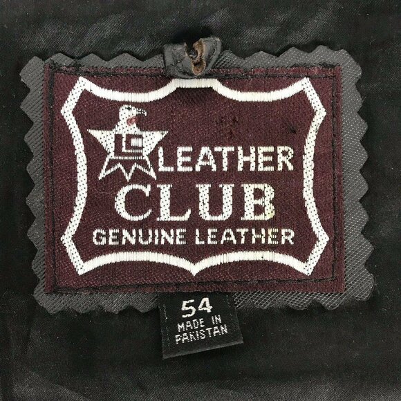 Vtg LC Leather Club Black Leather Vest Snap Front Western Motorcycle Biker Sz 54 - Picture 3 of 11